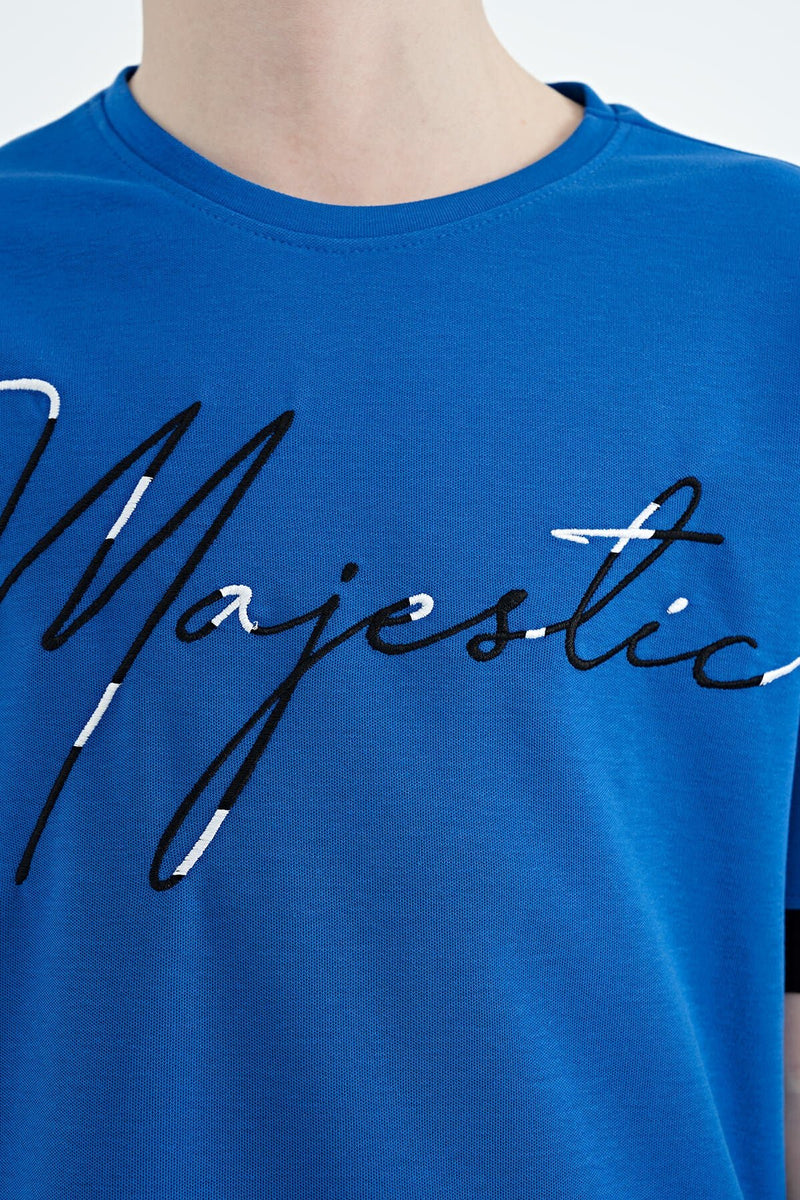 T-shirt Garçon Oversize Col Rond avec Broderie Texte