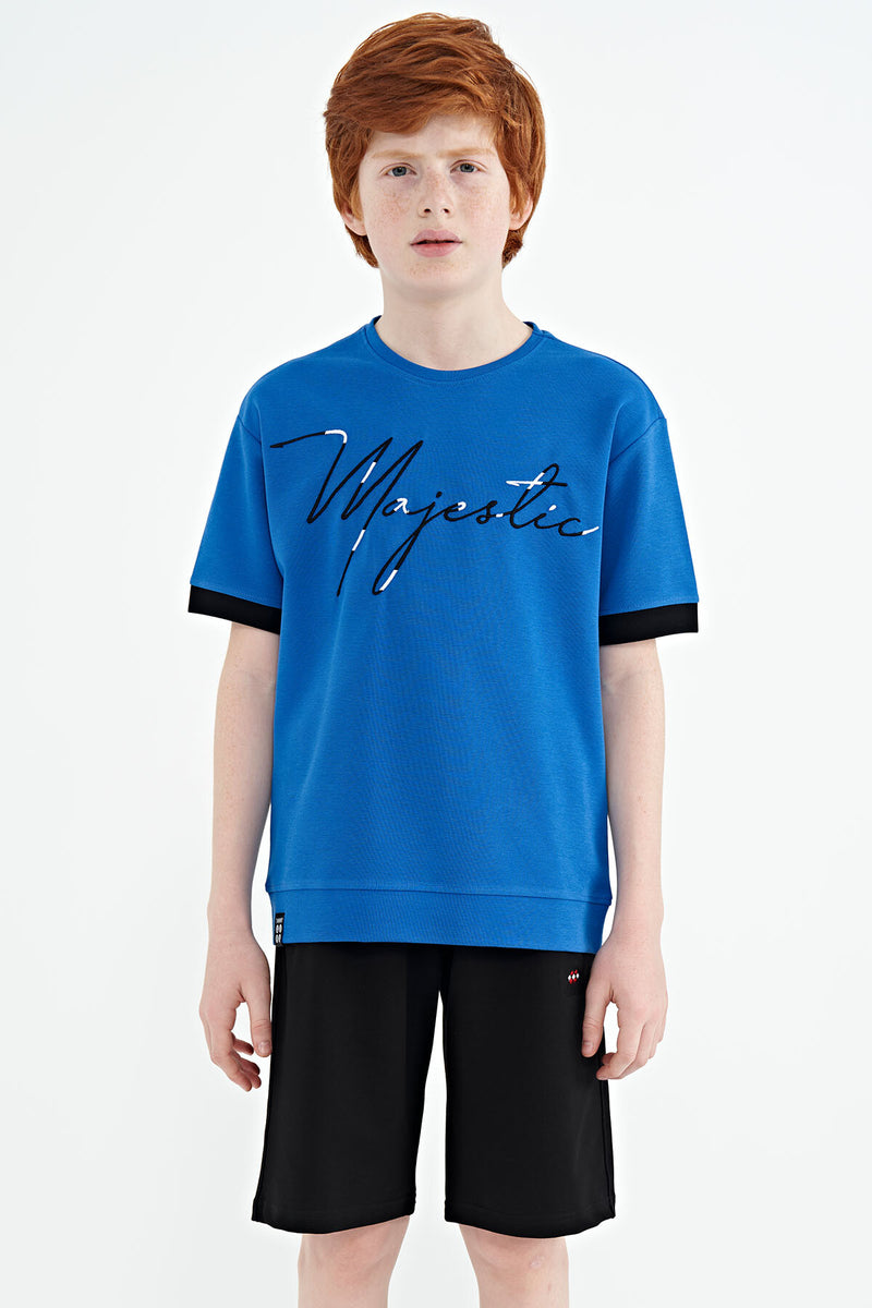 T-shirt Garçon Oversize Col Rond avec Broderie Texte