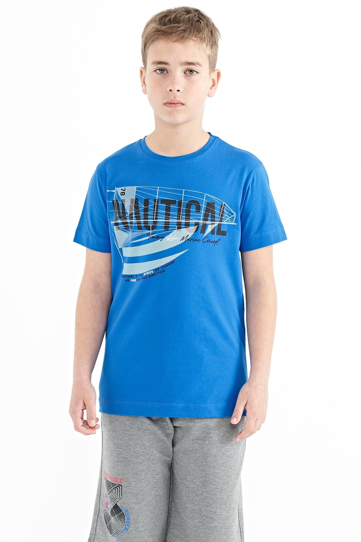 <tc>T-shirt pour garçon à col rond, coupe standard, avec imprimé de texte - 11100</tc>