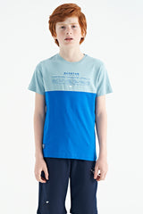 <tc>T-shirt pour garçon à col rond, coupe standard, avec imprimé de texte et blocs de couleur - 11134</tc>