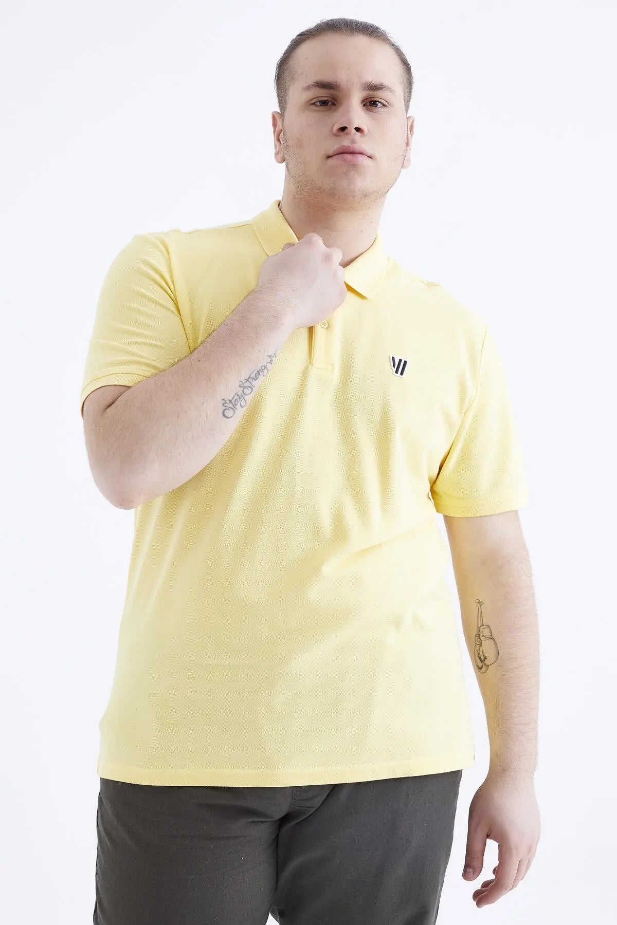 basic göğüs logolu standart kalip triko polo yaka erkek t-shirt - 87768 - Justyol