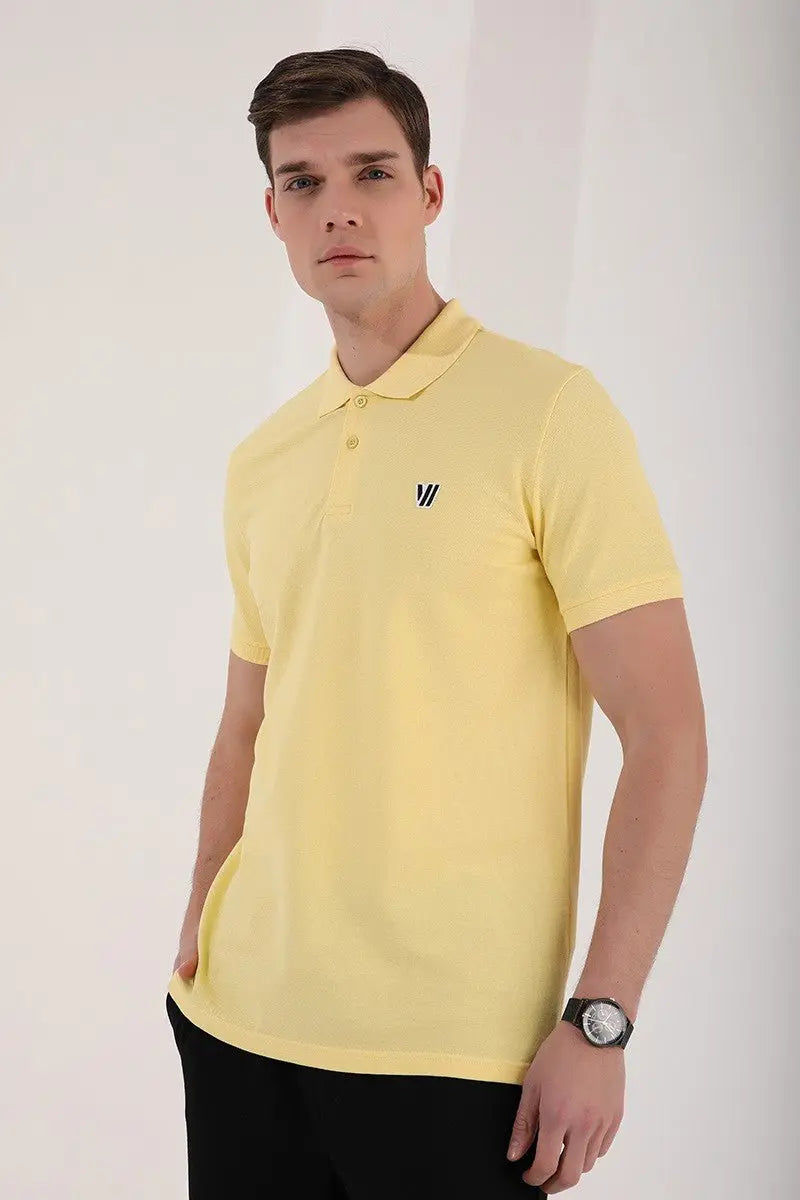 basic göğüs logolu standart kalip triko polo yaka erkek t-shirt - 87768 - Justyol