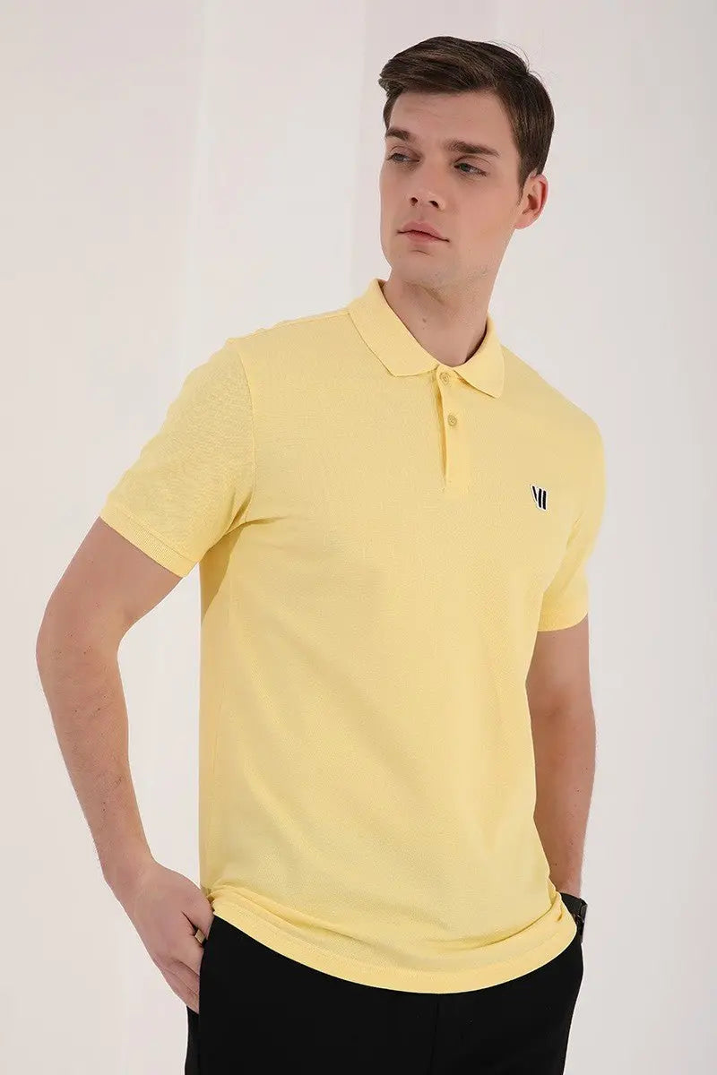 basic göğüs logolu standart kalip triko polo yaka erkek t-shirt - 87768 - Justyol