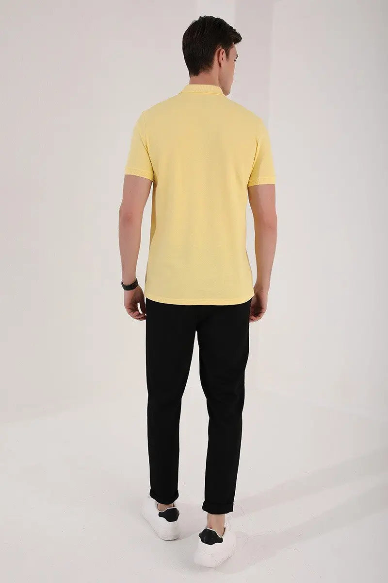 basic göğüs logolu standart kalip triko polo yaka erkek t-shirt - 87768 - Justyol