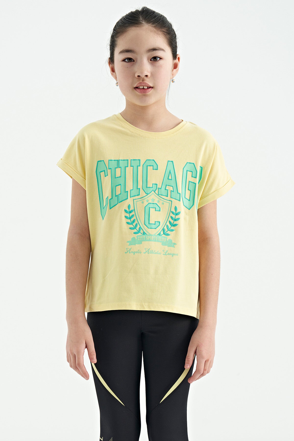 <tc>T-shirt fille à col rond, épaules tombantes, coupe confortable, manches courtes - 75128</tc>