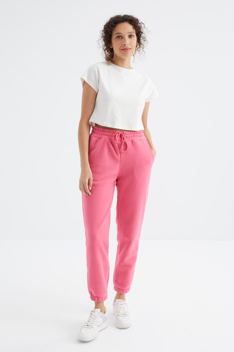 Pantalon Jogger Femme Taille Haute Basic en Polaire.
