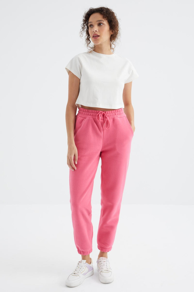 Pantalon Jogger Femme Taille Haute Basic en Polaire.