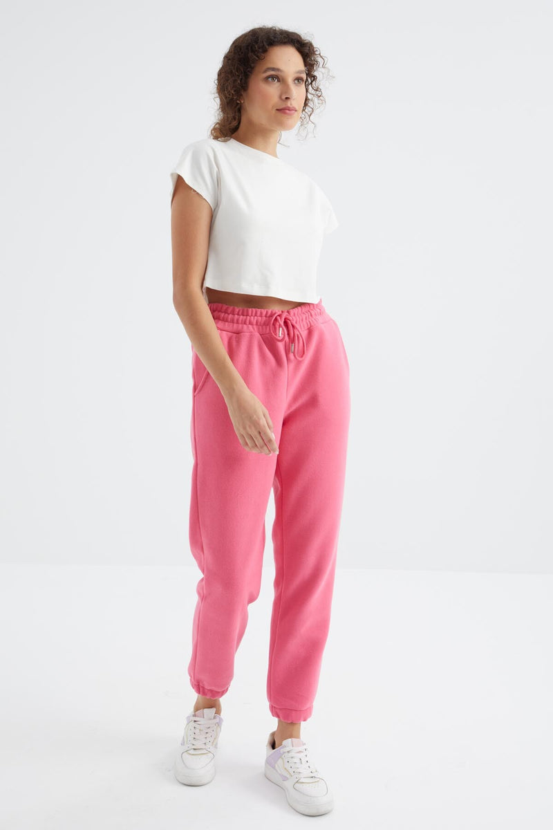Pantalon Jogger Femme Taille Haute Basic en Polaire.