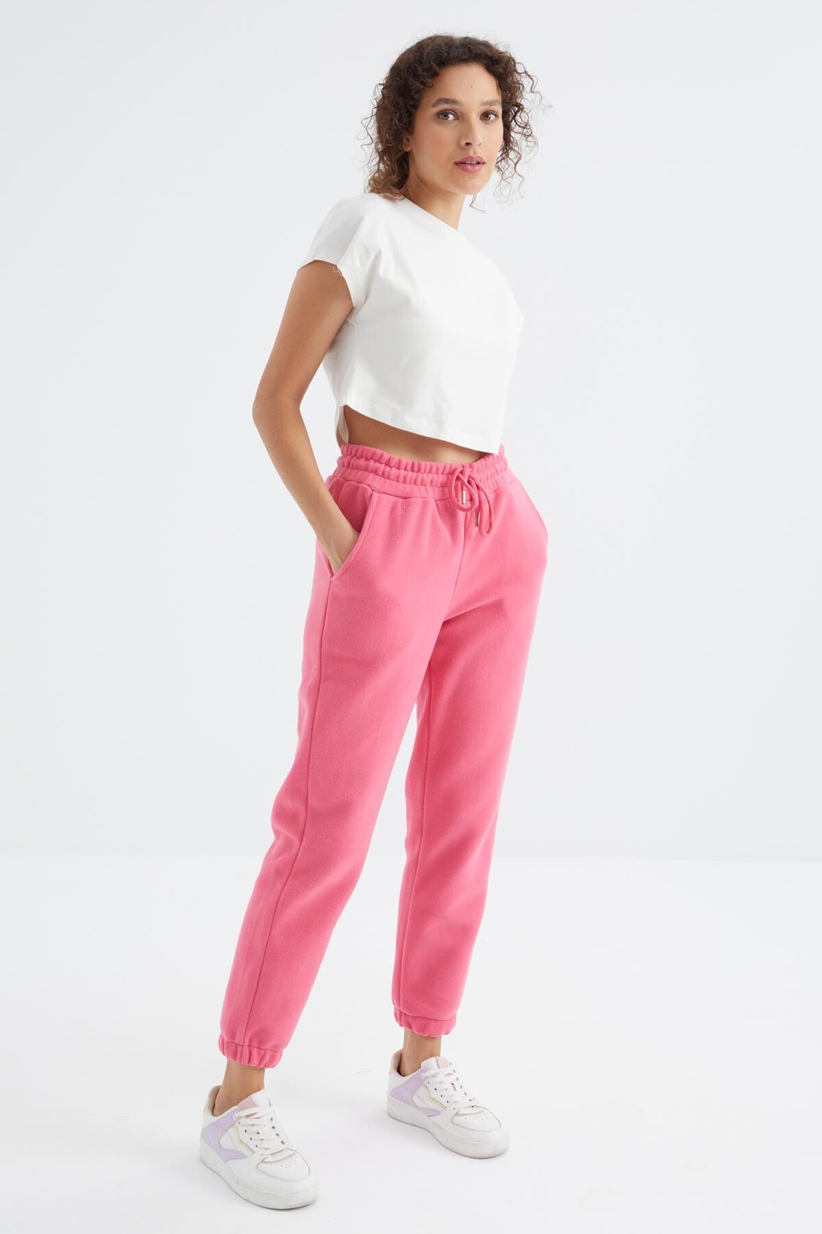 yüksek bel basic bağcikli jogger polar kadin eşofman alt - 94622 - Justyol