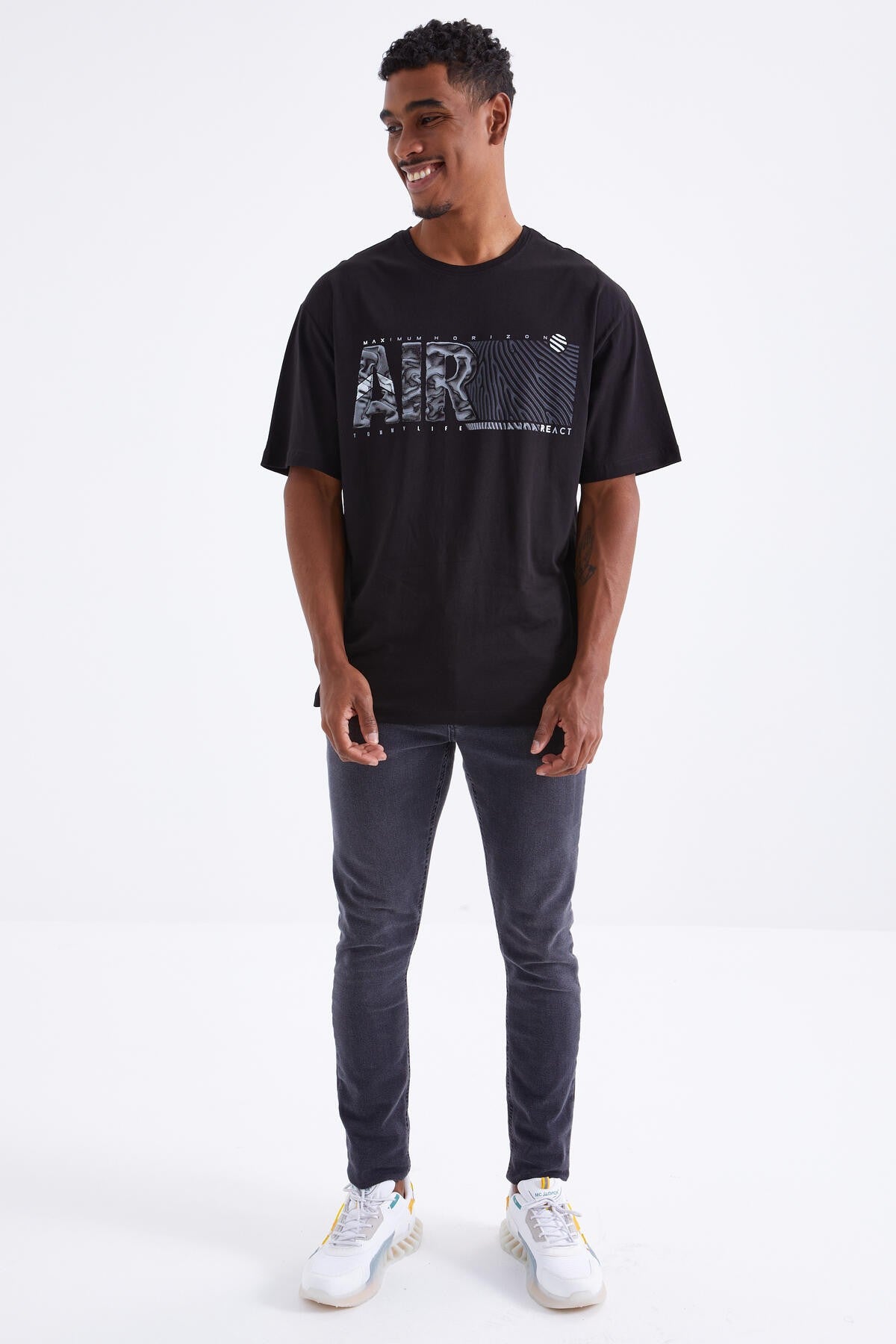 air baskili o yaka erkek oversize t-shirt - 88097