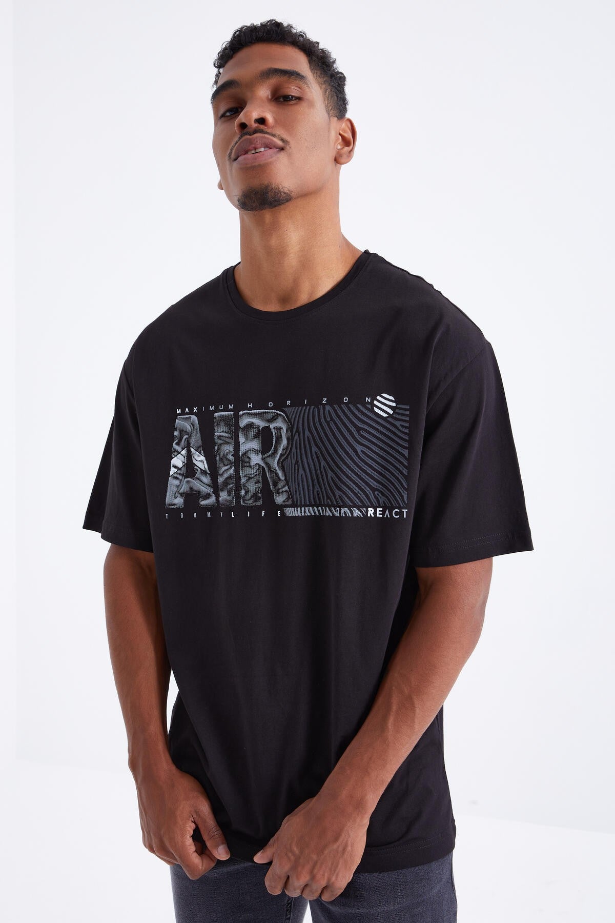 air baskili o yaka erkek oversize t-shirt - 88097