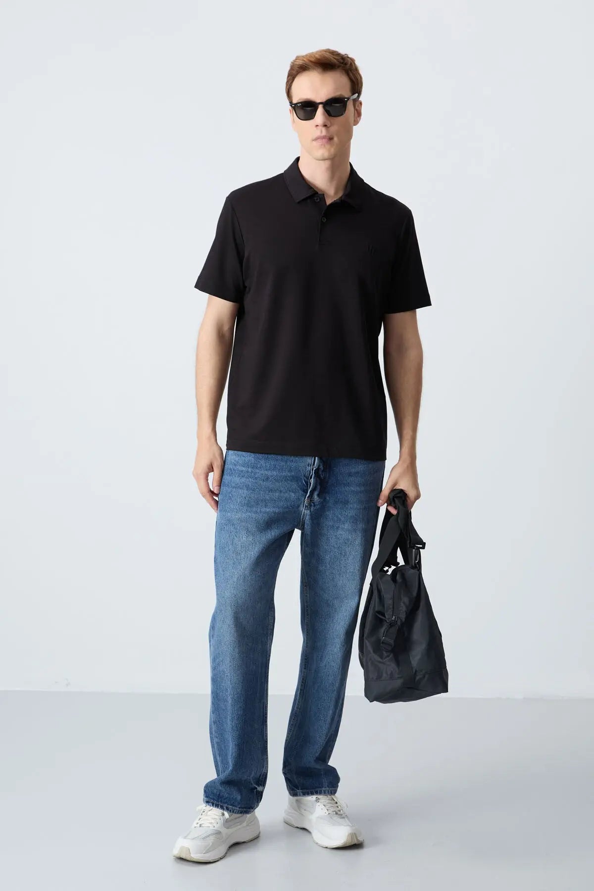 basic göğüs logolu standart kalip triko polo yaka erkek t-shirt - 87768 - Justyol