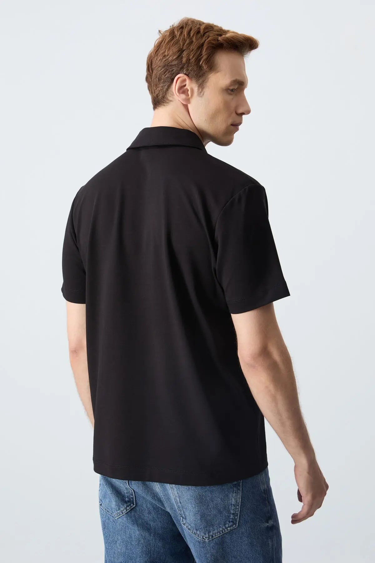 basic göğüs logolu standart kalip triko polo yaka erkek t-shirt - 87768 - Justyol