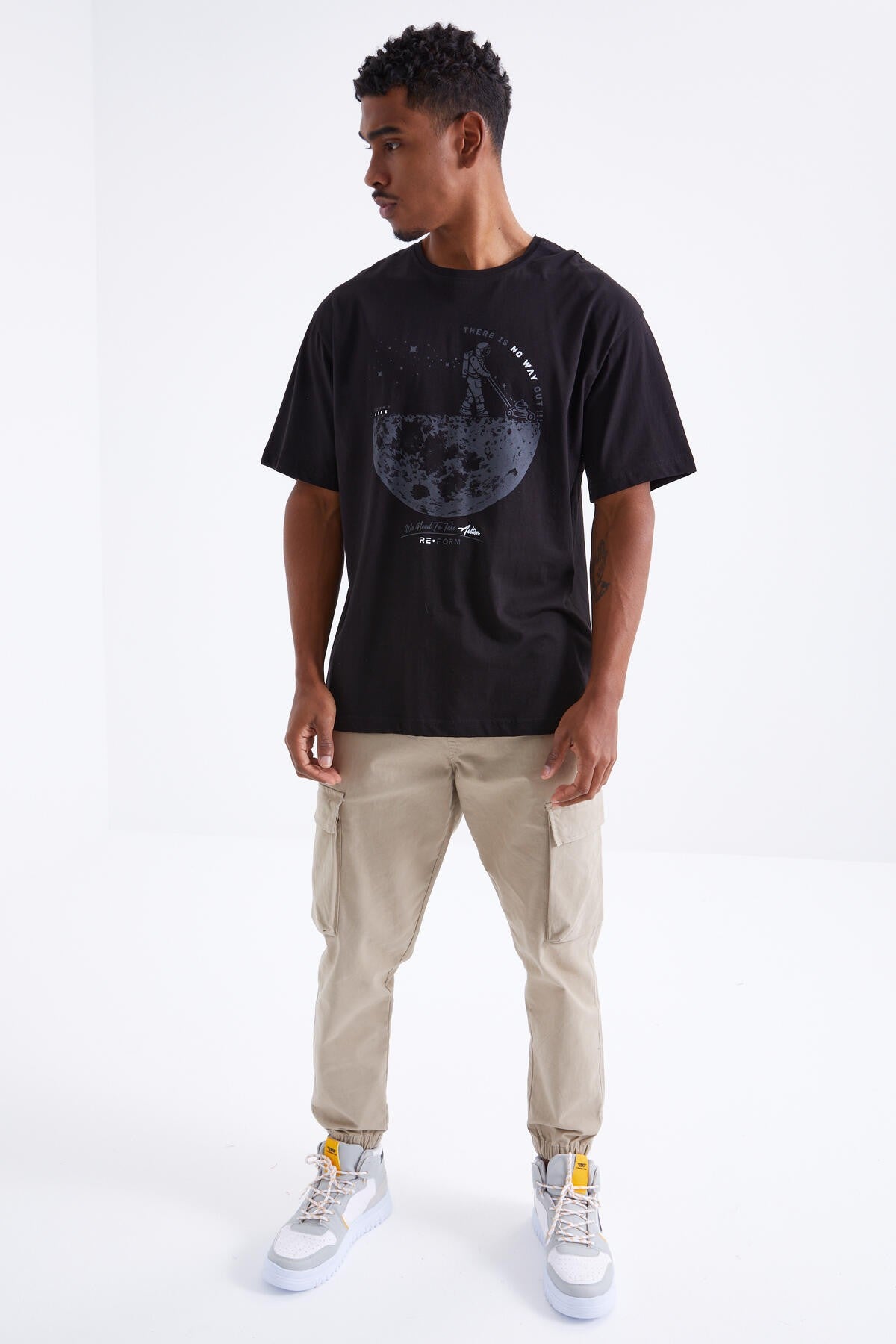 baskili o yaka erkek oversize t-shirt - 88098