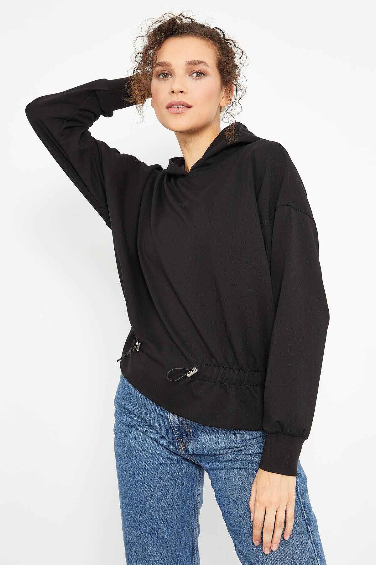 <tc>Sweatshirt femme à capuche avec ceinture froncée, coupe oversize - 97159</tc>