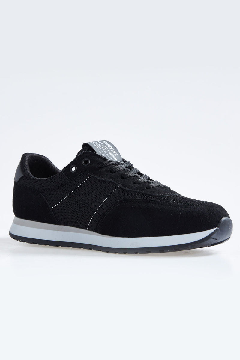 Baskets Homme en Suédine avec Empiècements Respirants – Chaussures Sportives à Lacets Confortables