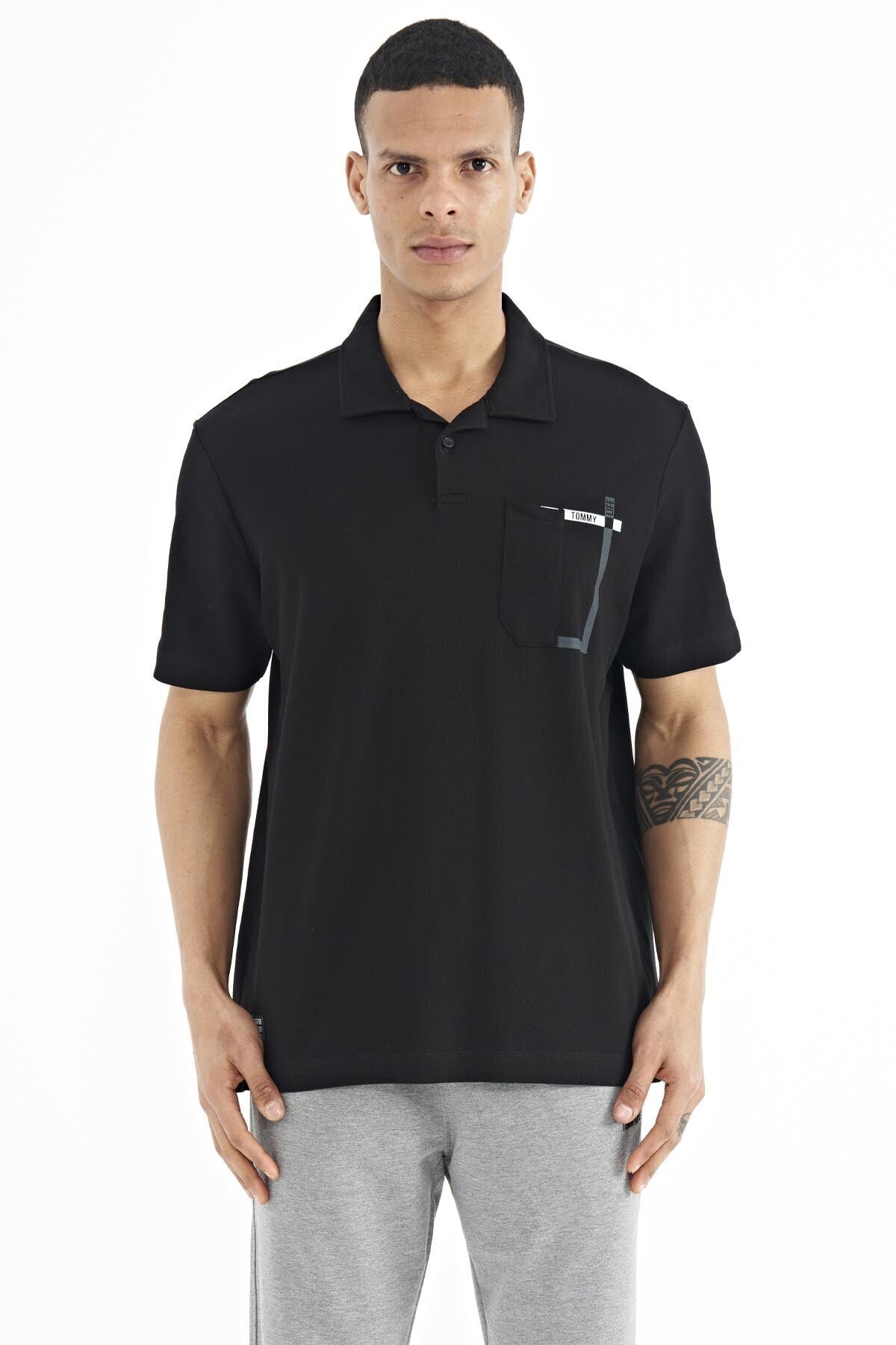 cep detayli baskili standart kalip polo yaka erkek t-shirt - 88241