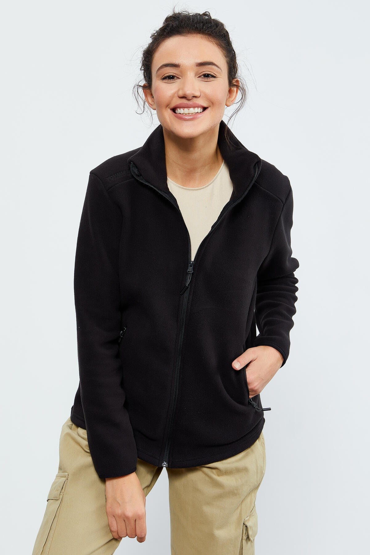 <tc>Sweatshirt femme en polaire à col montant avec fermeture éclair, coupe décontractée - 97173</tc>