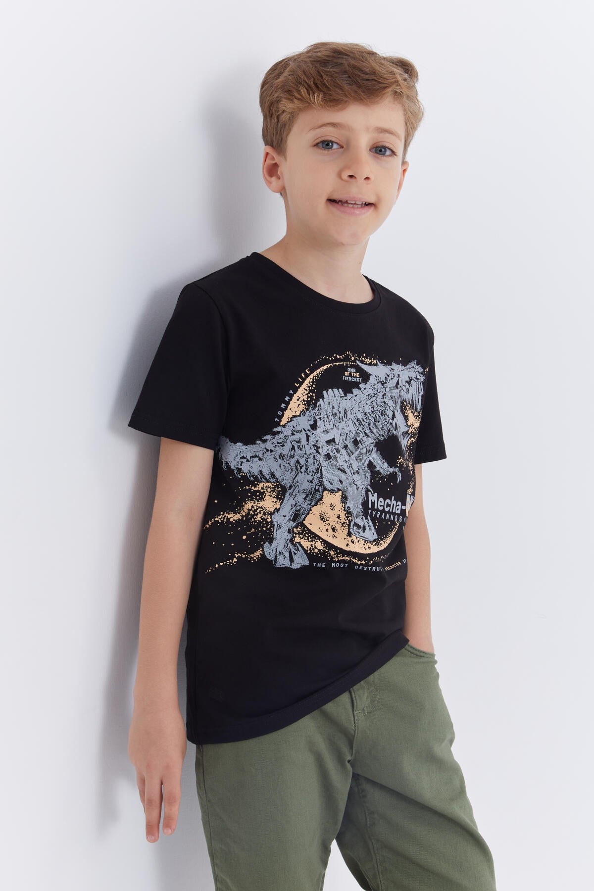 t-shirt pour garçon à col rond, manches courtes, motif dinosaure, coupe standard - 10865