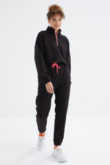 <tc>Ensemble de survêtement pour femme en vert pistache, avec épaules tombantes, taille élastiquée, demi-zip et coupe oversize - 95321</tc>