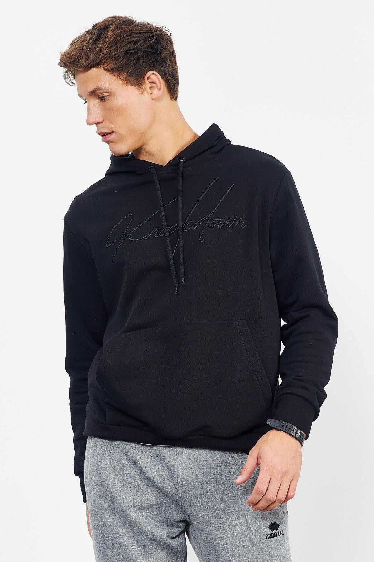 Sweatshirt homme confortable à capuche avec broderie manuscrite - 88007