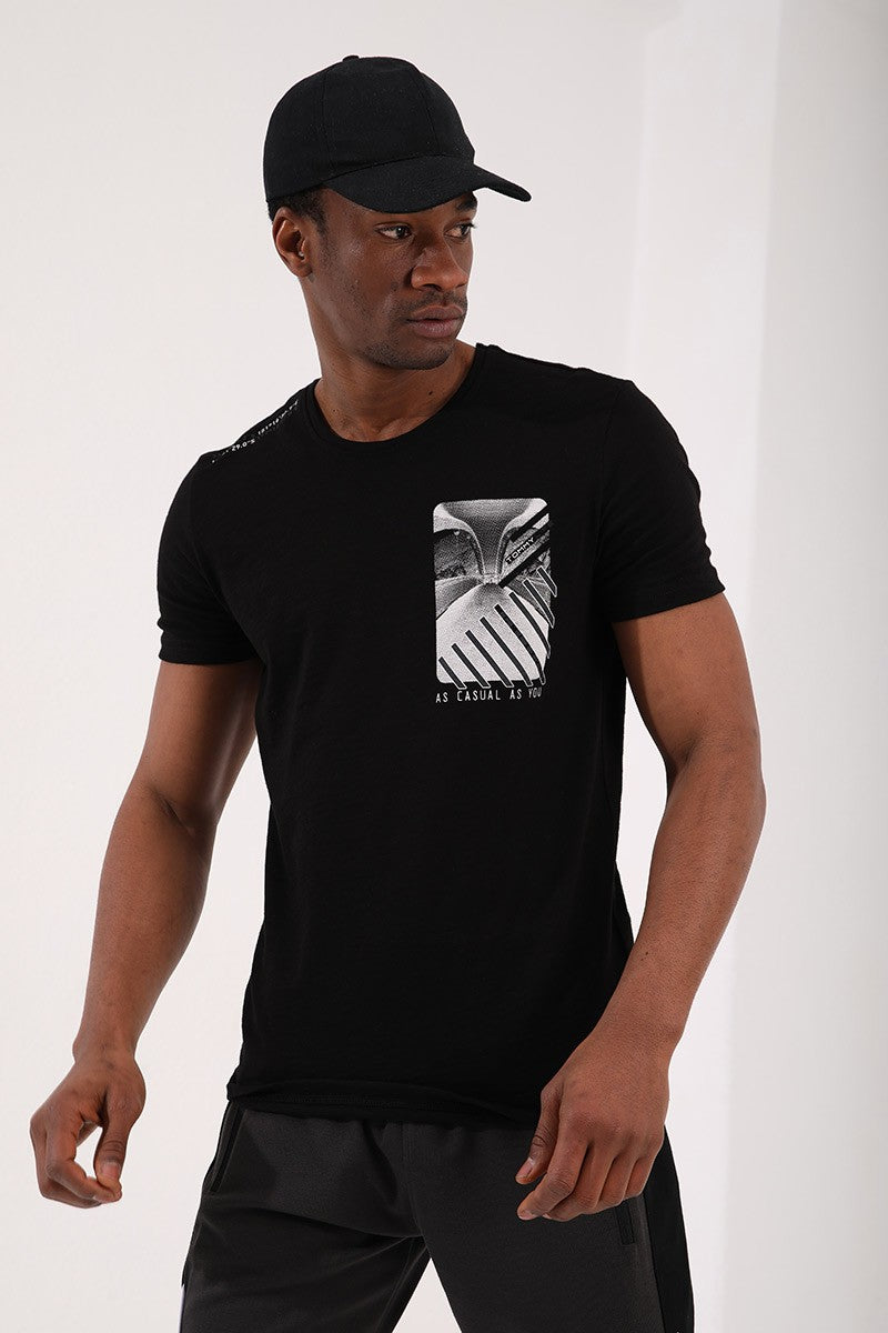 t-shirt homme à col rond avec imprimé poitrine et détails coordonnés, coupe standard - 87894