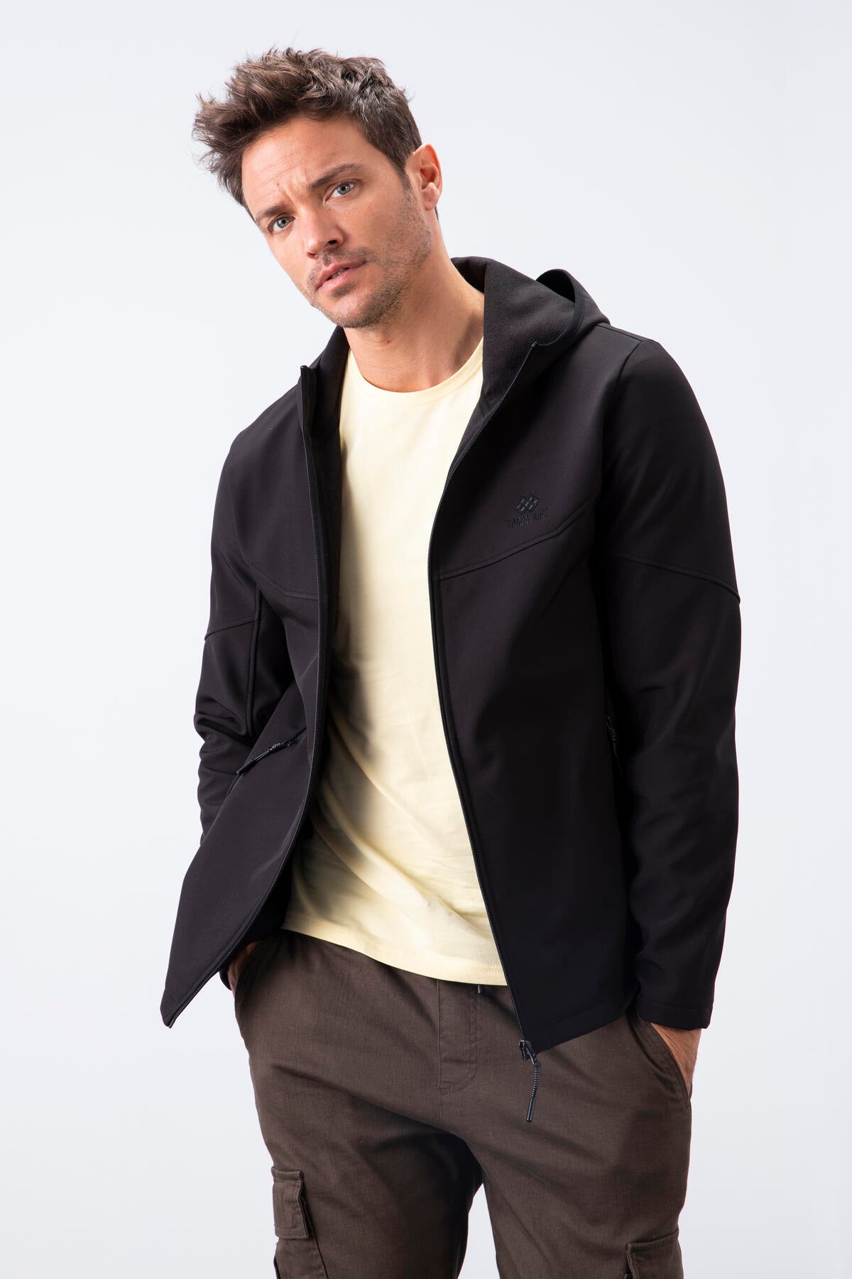 fermuarli kapüşonlu su ve rüzgar geçirmez softshell erkek mont - 88051 - Justyol