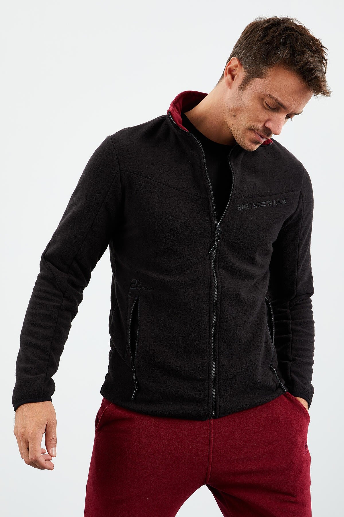 <tc>Sweatshirt en polaire homme à col montant, fermeture éclair, deux couleurs, coupe standard - 87994</tc>