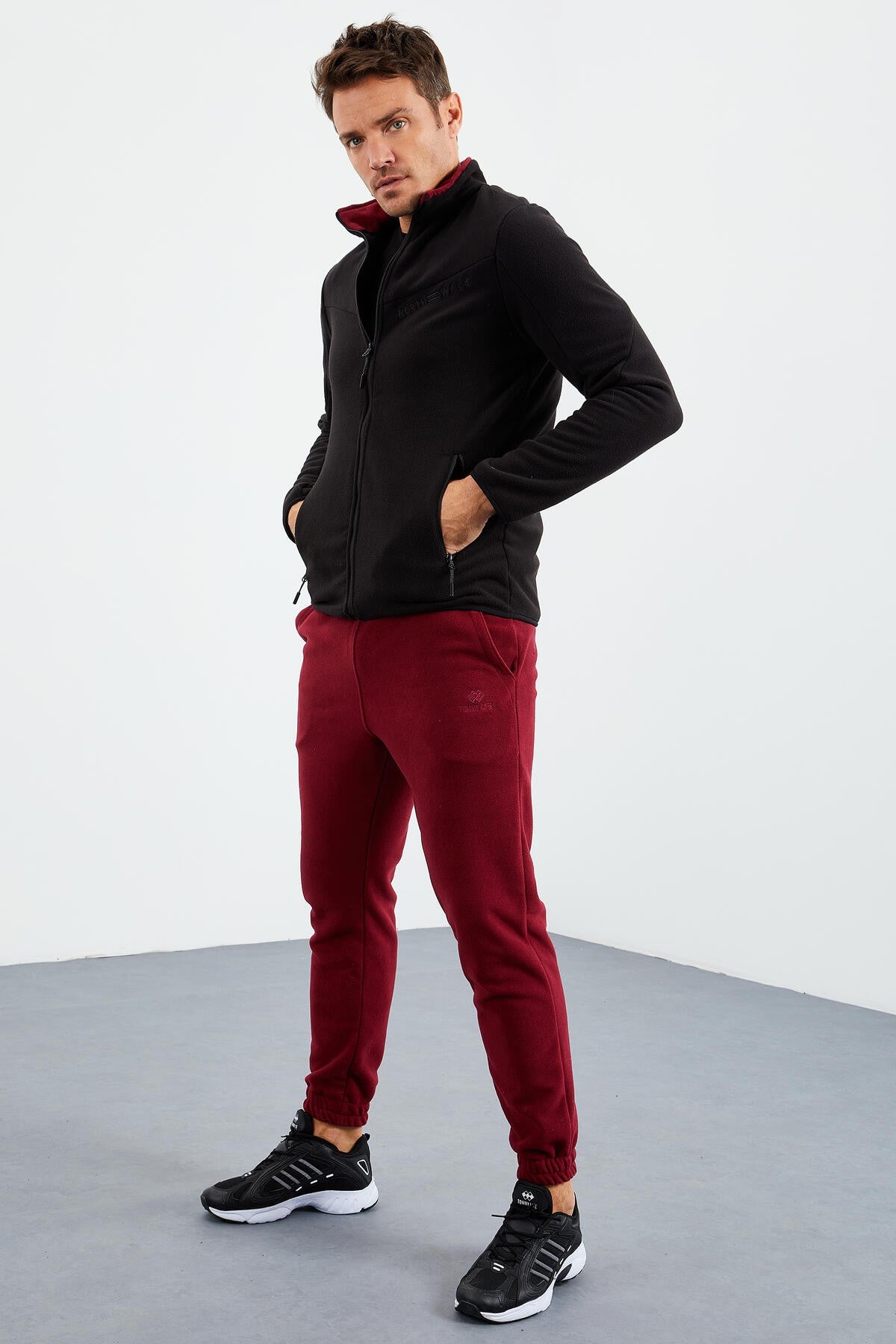 <tc>Sweatshirt en polaire homme à col montant, fermeture éclair, deux couleurs, coupe standard - 87994</tc>