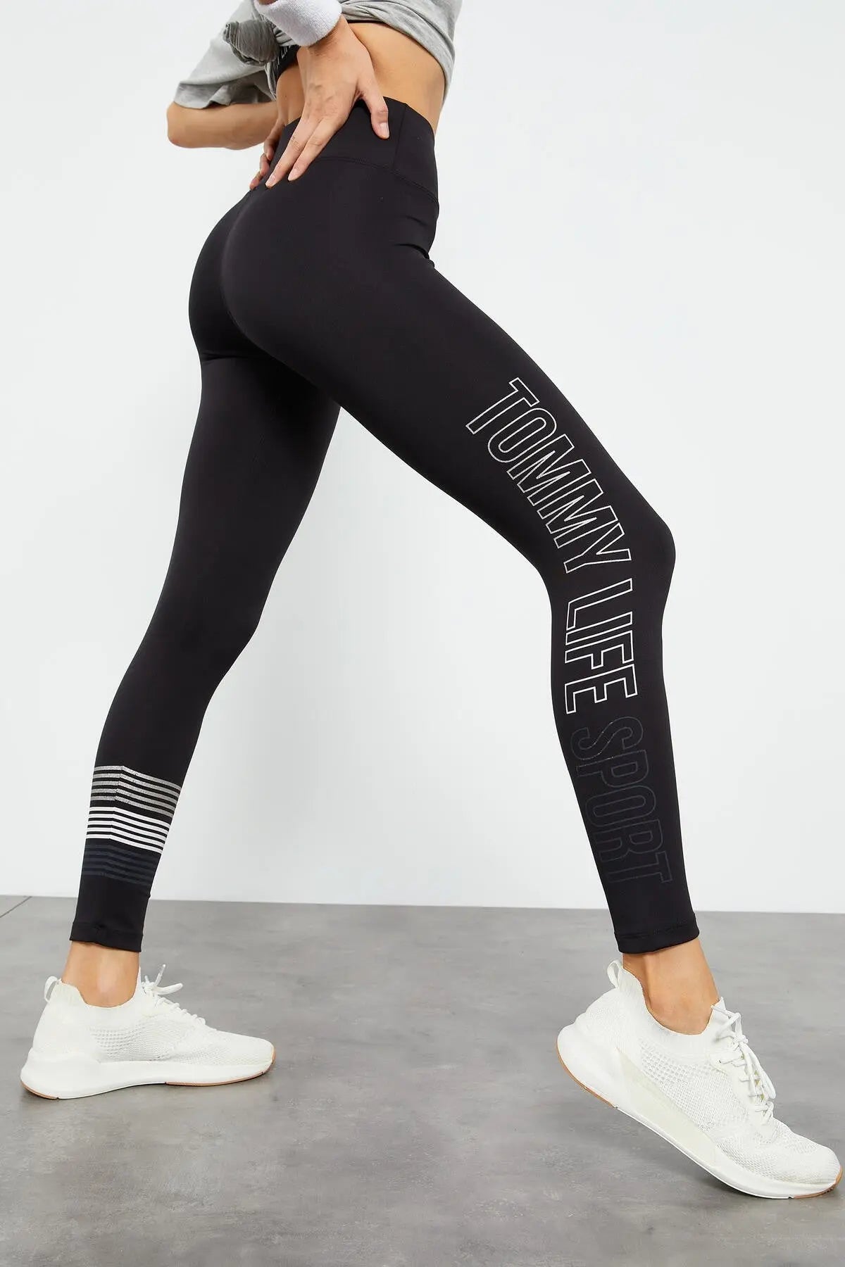 yüksek bel yazi baskili slim fit dar paça kadin tayt - 94544 - Justyol