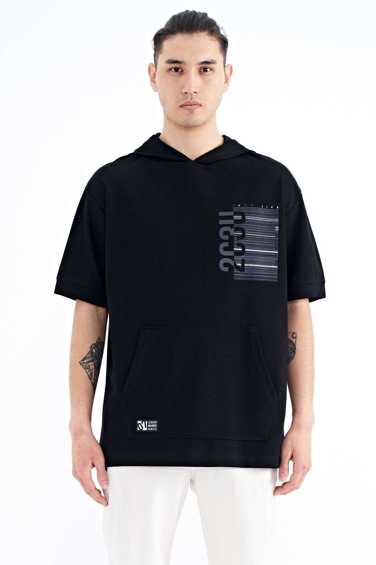 <tc>T-shirt oversize pour homme à capuche, avec impression et poche kangourou - 88196</tc>