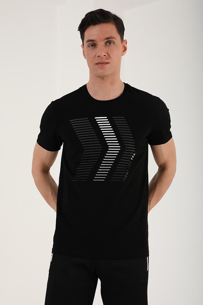 <tc>T-shirt pour homme à col rond, à la coupe décontractée, avec impression de lettres et de chiffres mélangés - 87960</tc>