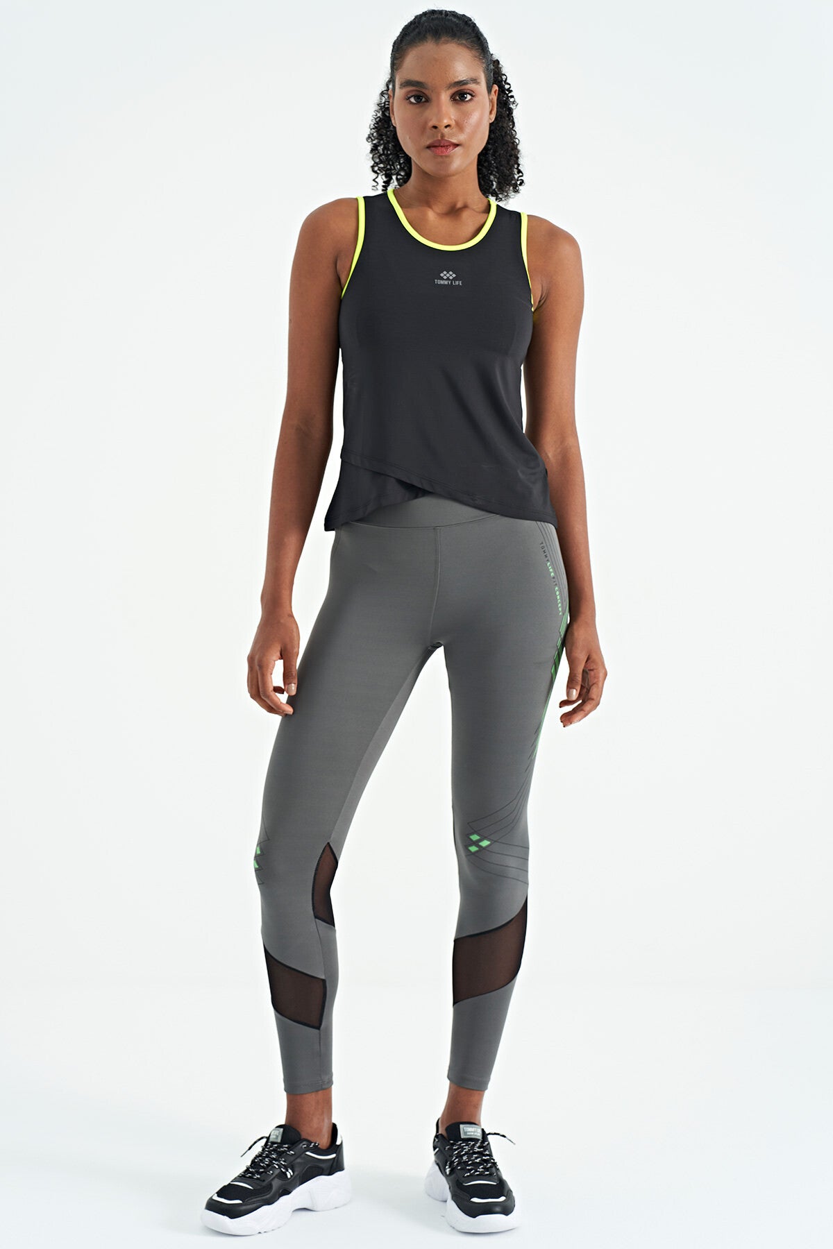 logo baskili biye şeritli standart kalip kadin spor atlet - 97255 - Justyol