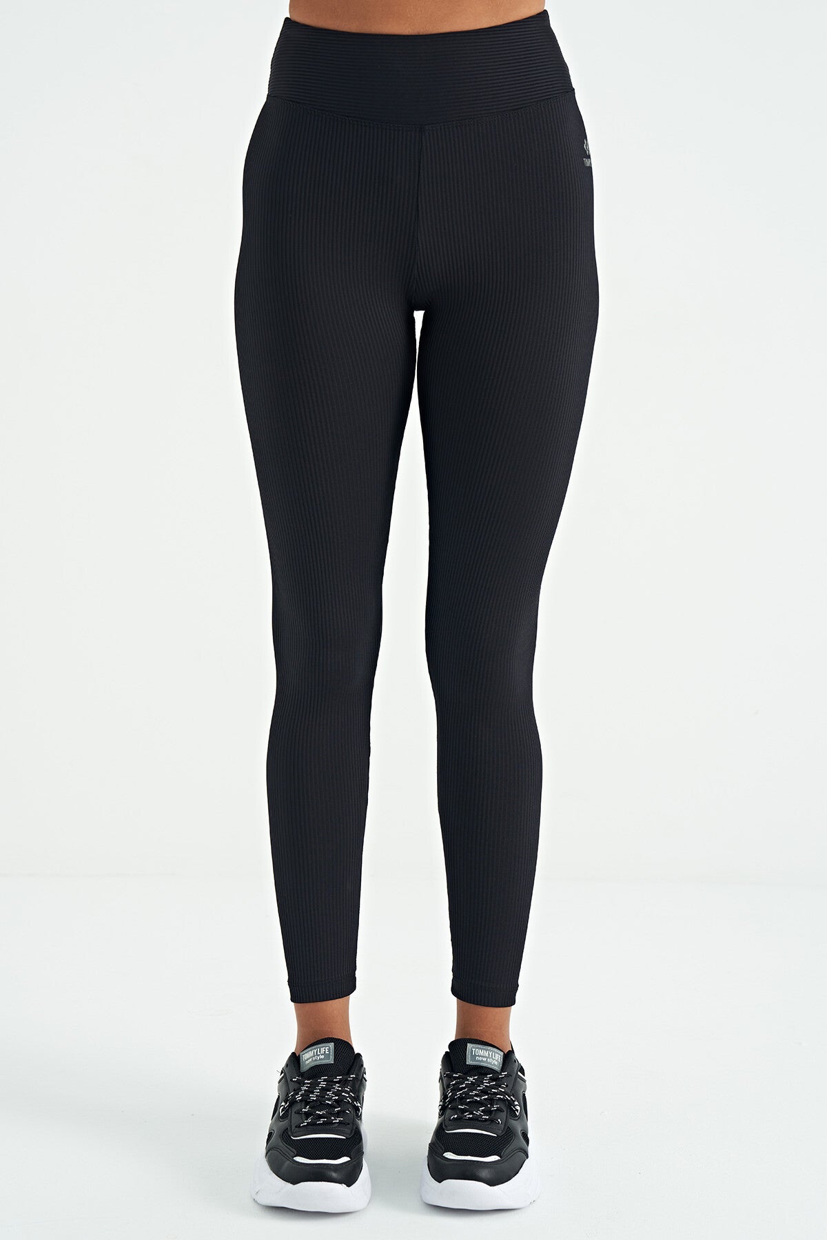 logo imprimé taille haute slim fit côtelé femme legging - 94642