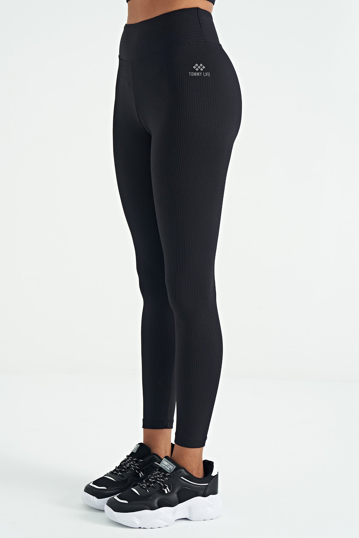 logo imprimé taille haute slim fit côtelé femme legging - 94642