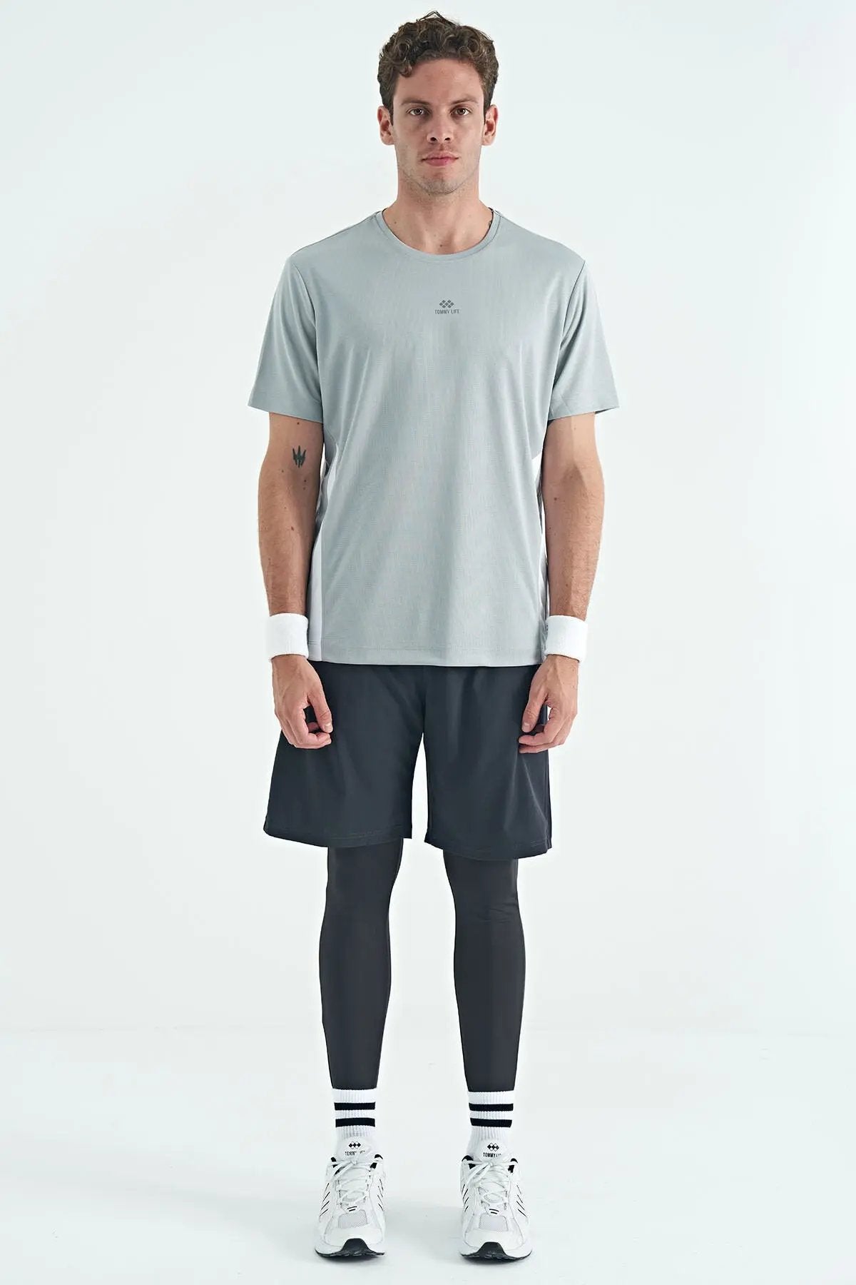 logo baskili yüksel bel slim fit aktif spor erkek tayt - 84989 - Justyol
