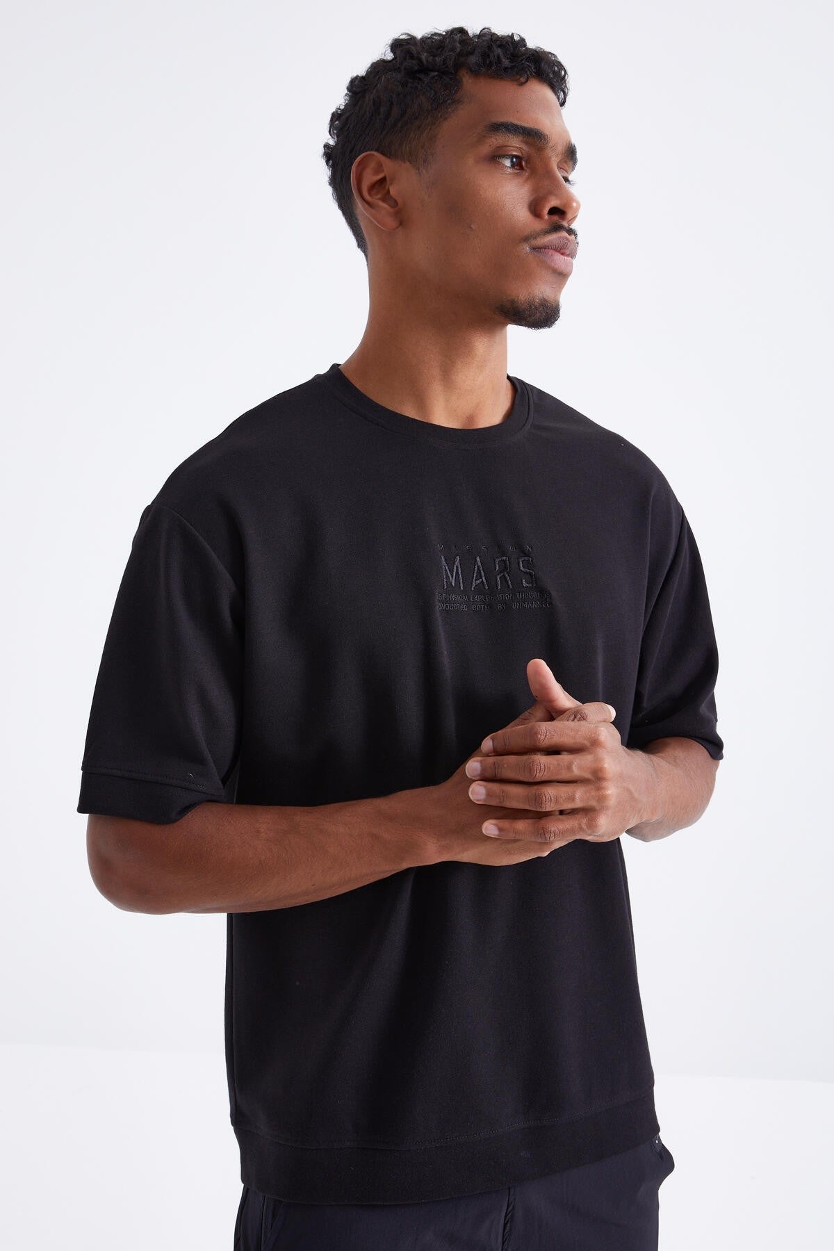 mars yazi nakişli o yaka erkek oversize t-shirt - 88104 JMen