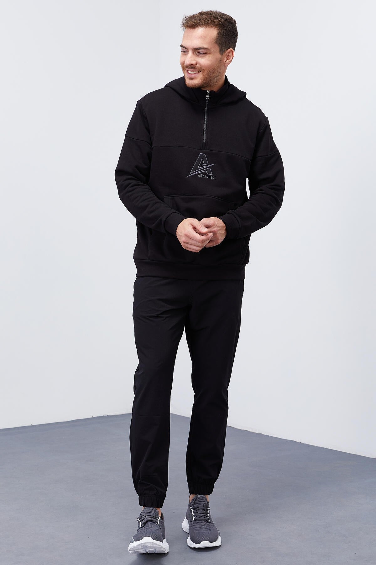 erkek yarim fermuar standart kalip kapüşonlu sweatshirt - 88033