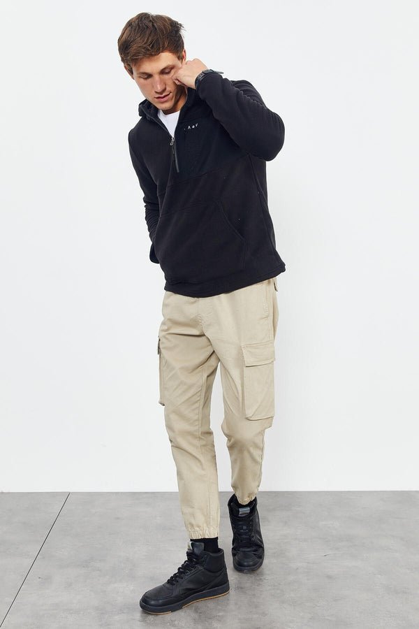 nakişli yarim fermuar kapüşonlu standart kalip erkek polar sweatshirt - 87996 - Justyol