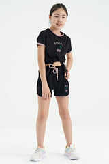 <tc>Ensemble fille avec short, haut en col rond à imprimé fiesta et détails de nœud, coupe confortable - 75132</tc>