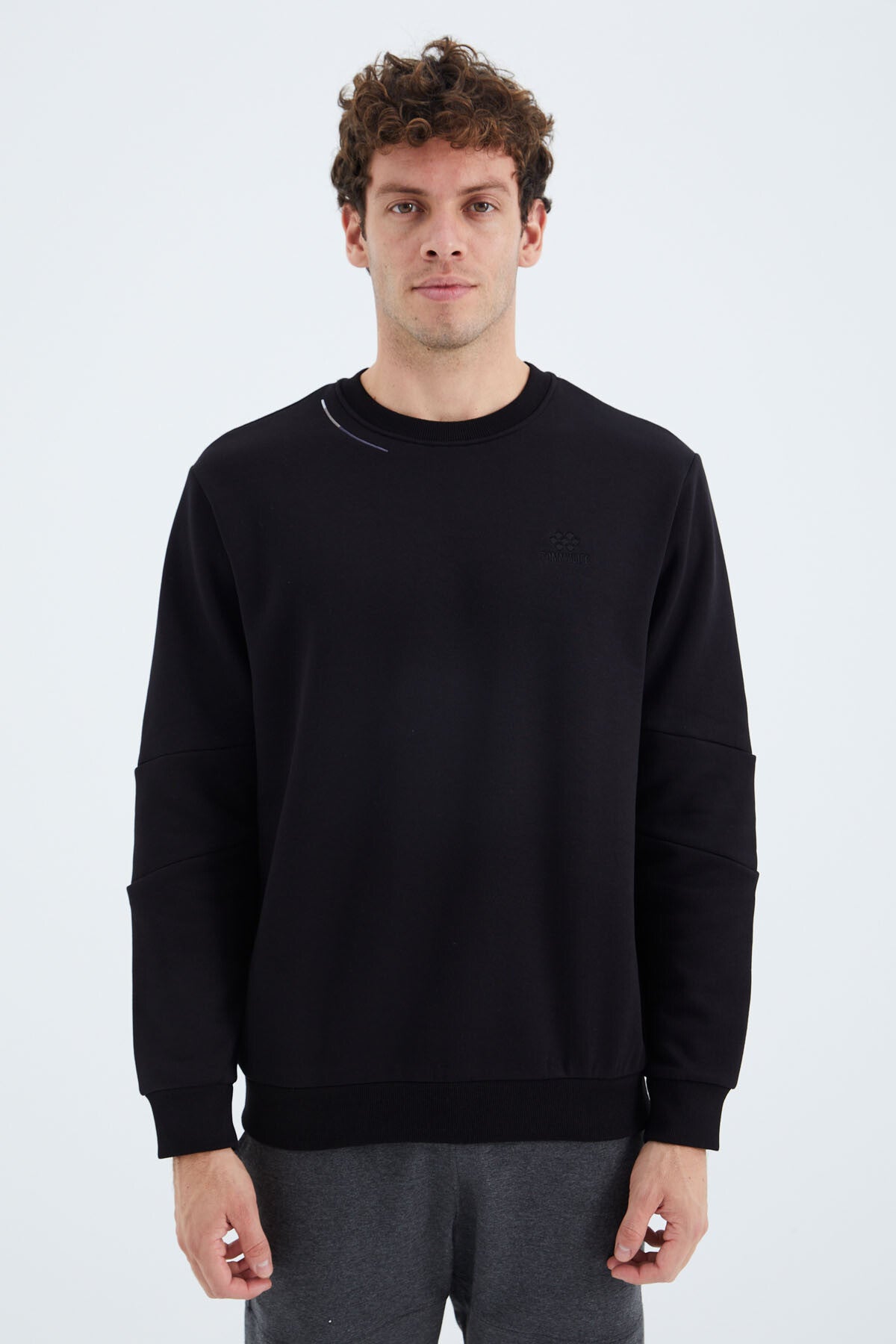 o yaka kol şerit detayli basic rahat kalip erkek sweatshirt - 88293