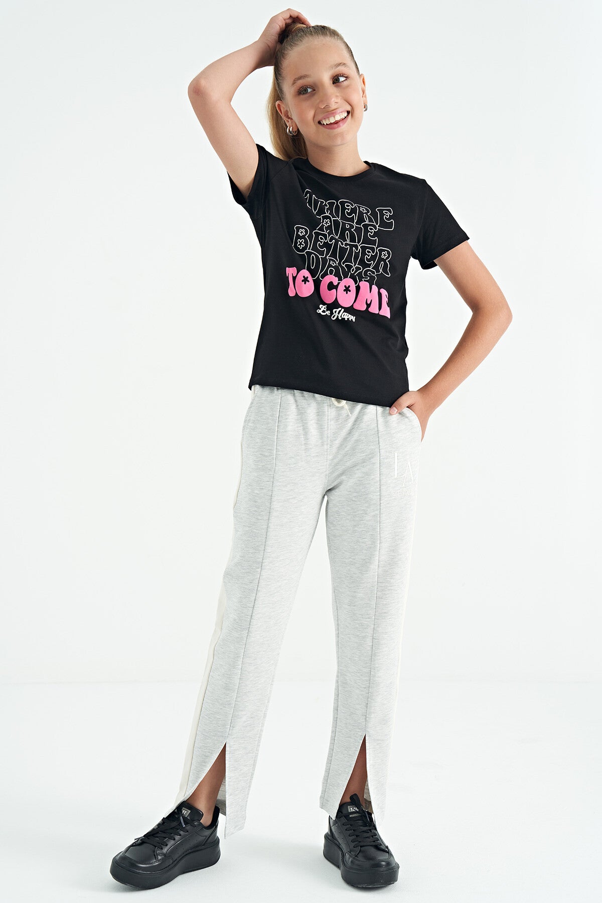 <tc>T-shirt fille cropped à col rond avec texte imprimé, coupe confortable, manches courtes - 75118</tc>