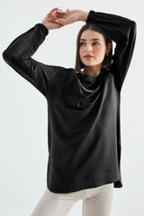 o yaka zincir detayli oversize kadin tunik sweatshirt - 02383