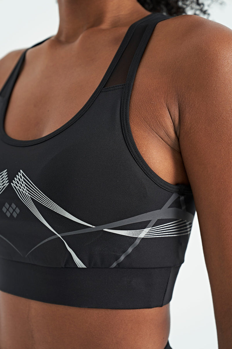 Soutien-gorge de sport femme à imprimé avant et arrière, coupe ajustée, décolleté en U