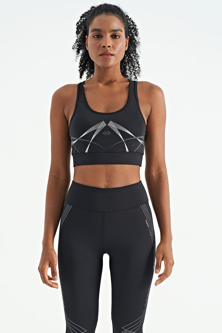 Soutien-gorge de sport femme à imprimé avant et arrière, coupe ajustée, décolleté en U