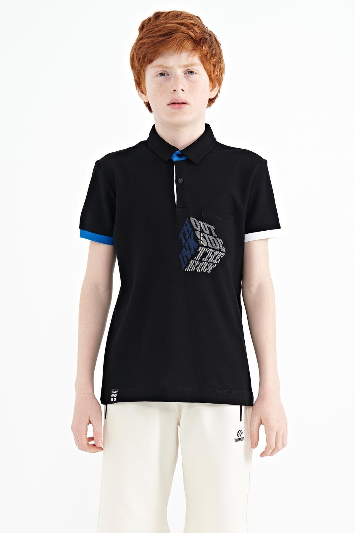 <tc>T-shirt pour garçon à col polo, coupe standard, avec imprimé et détails de poche avant - 11102</tc>