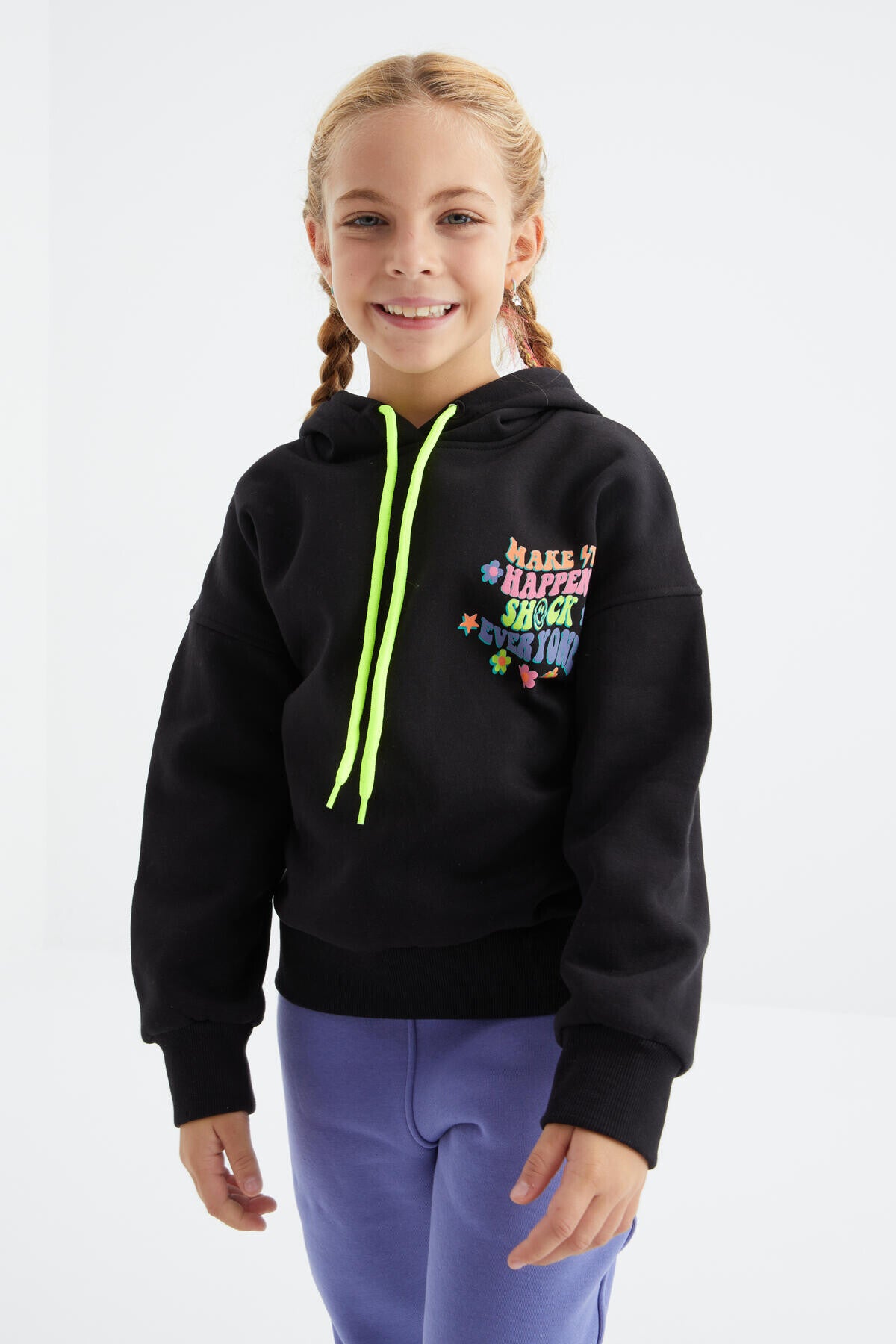 <tc>Sweatshirt fille oversize à capuche avec imprimé sur le devant et le dos - 75092</tc>