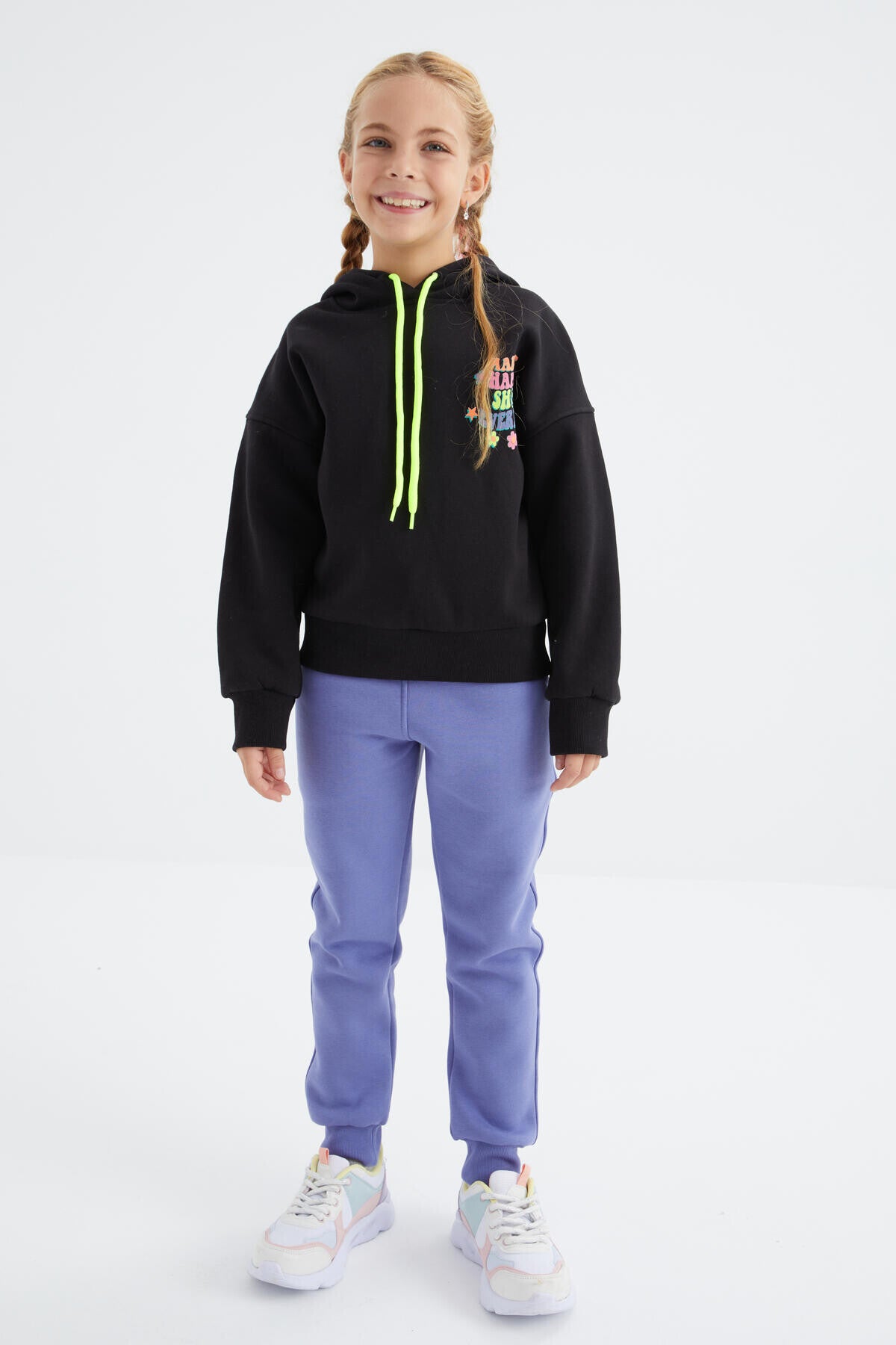 <tc>Sweatshirt fille oversize à capuche avec imprimé sur le devant et le dos - 75092</tc>