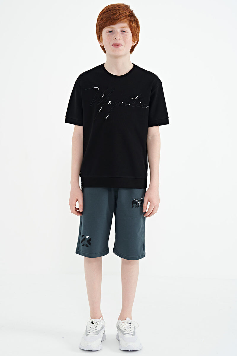 T-shirt Garçon Oversize Col Rond avec Broderie Texte