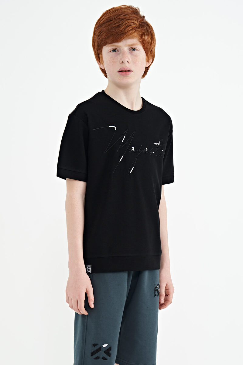 T-shirt Garçon Oversize Col Rond avec Broderie Texte